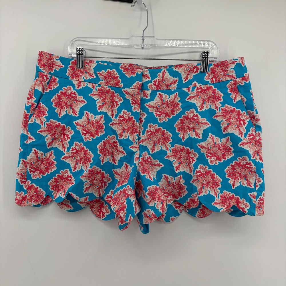 Crown & Ivy Womens 16 Blue Coral Print Scalloped Hem Shorts Coastal Preppy 4in